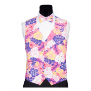 Pink Floral Hawaiian Tuxedo Vest and Tie Set